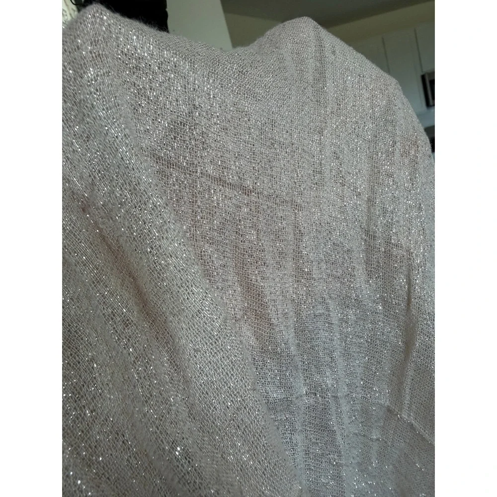 Champagne Metallic Shimmer Wrap Scarf Crinkle Texture Fringe Shawl Gold Sparkle